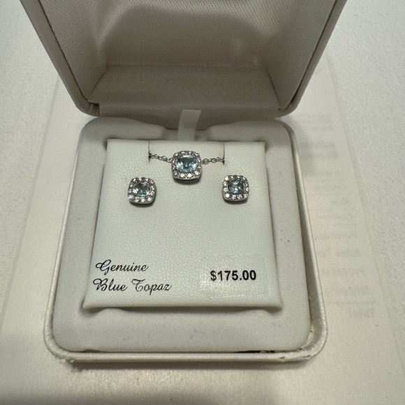 Genuine Blue Topaz Pendant Necklace and Earring Set - Picture 4 of 5